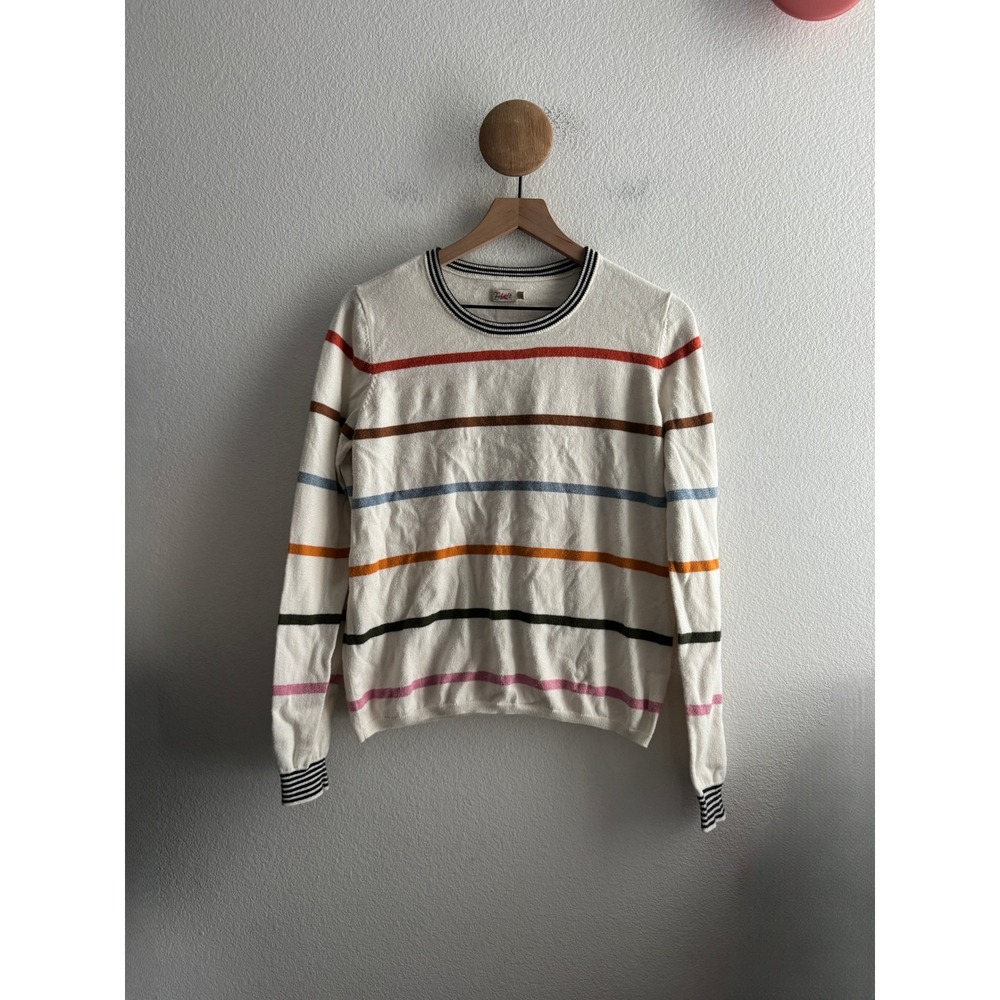 Faherty White Multi Color Striped Cotton Cashmere Sweater Womens Large